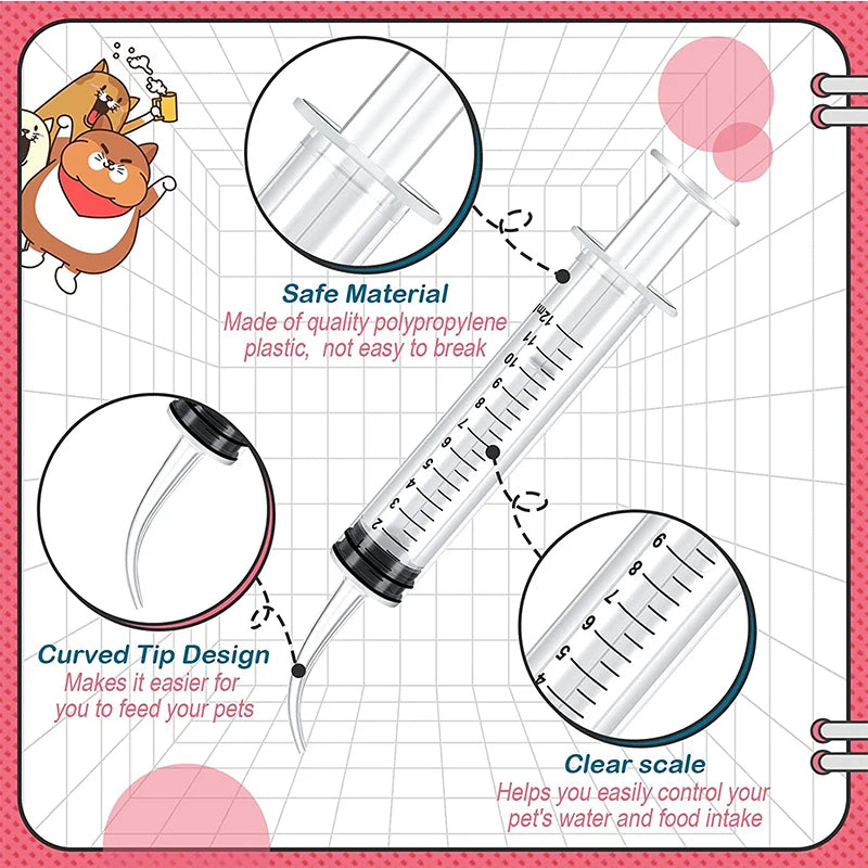 12ml Pet Feeding Syringes with Measurement for Small Dog Cats Puppy Kitten and Other Small Animal Liquid Syringe Feeder Supplies